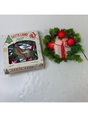 Vintage Santa Land Electrified Christmas Wreath With Poinsettias & Candlelight